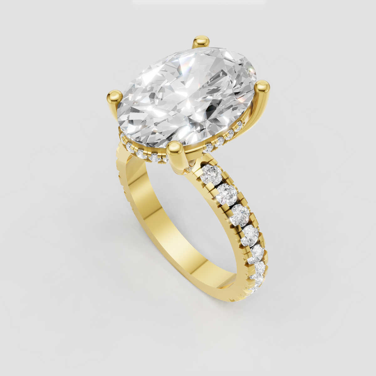 Oval cut diamond engagement ring with hidden halo setting