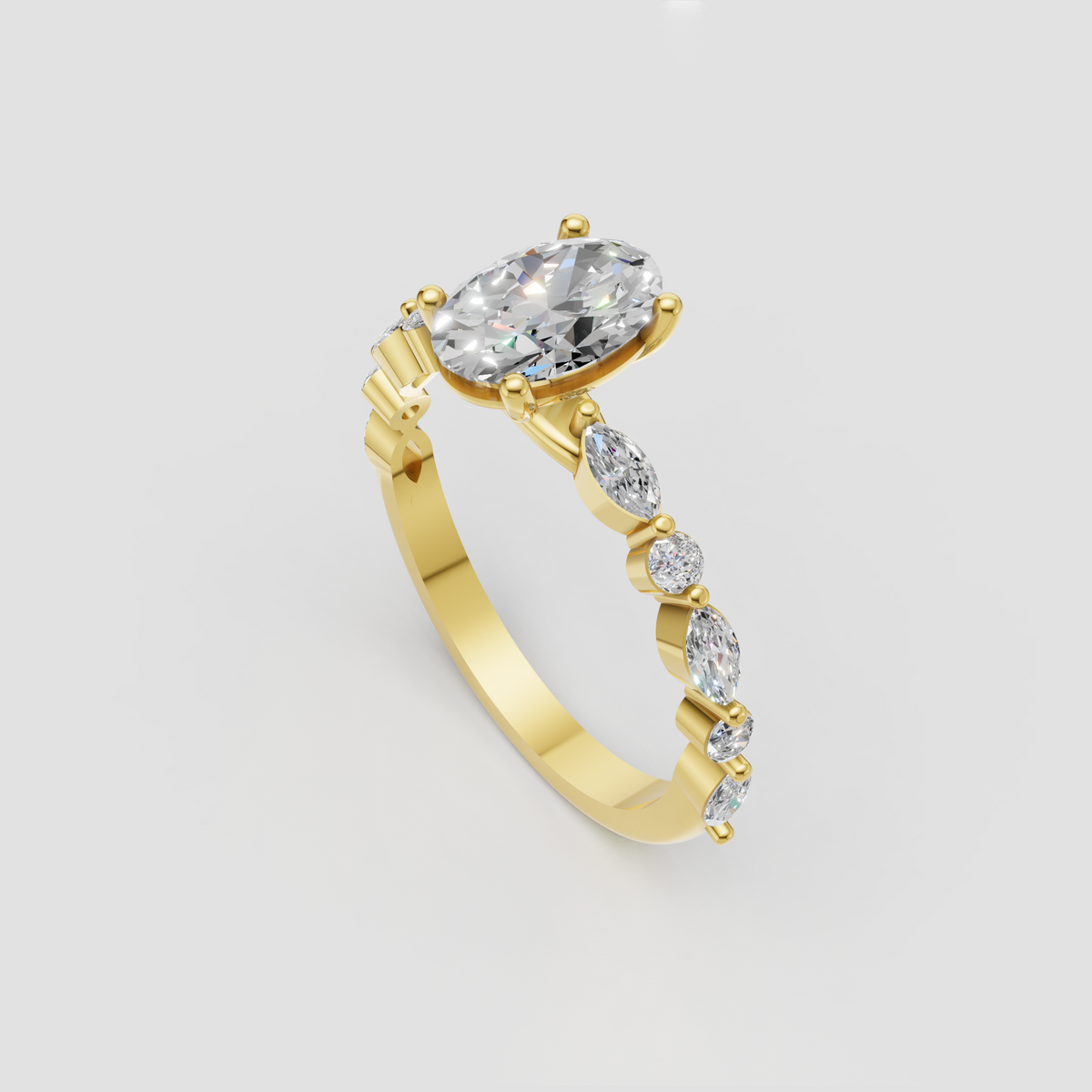 Oval diamond engagement ring with four-prong solitaire setting