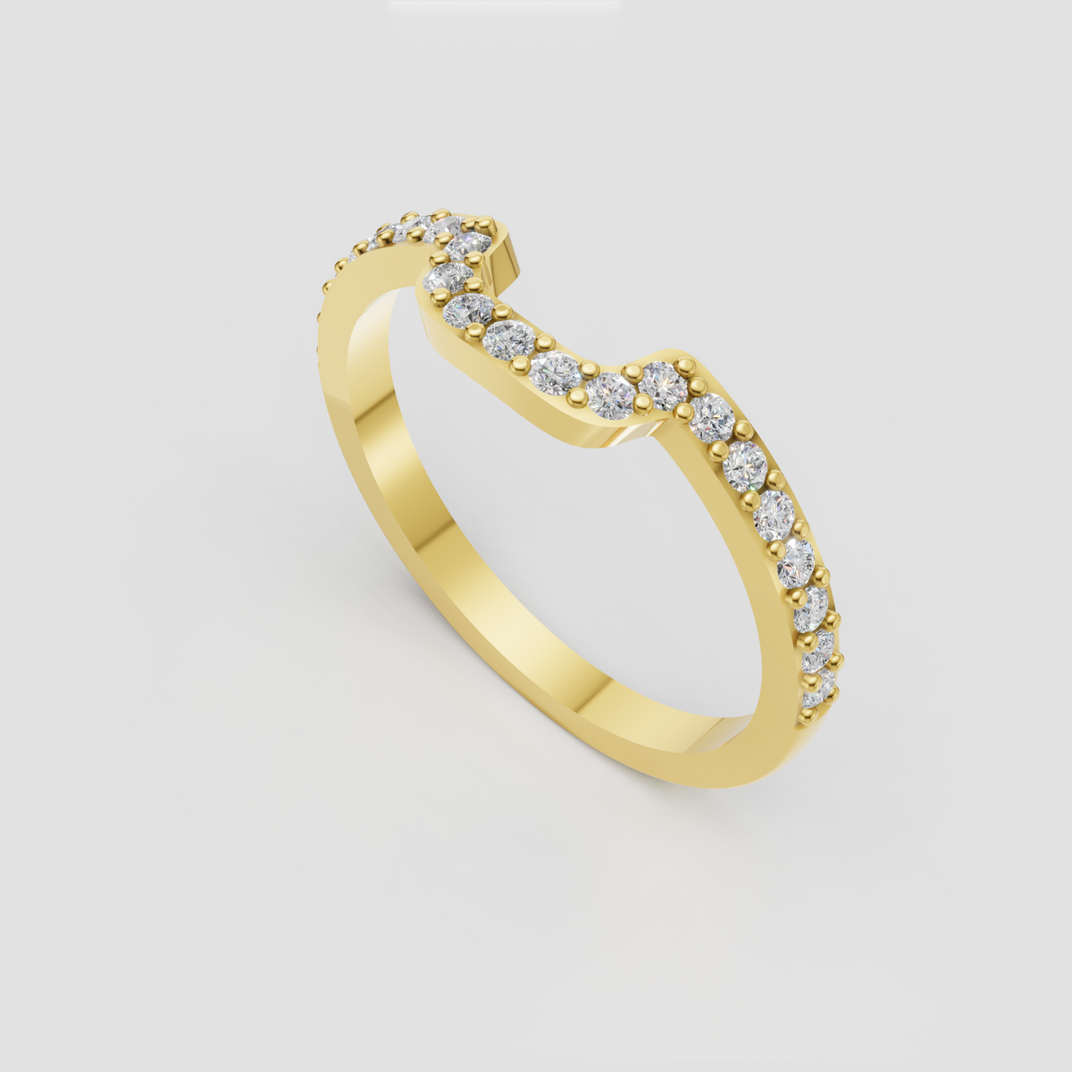 Round brilliant diamond arched ring with bead-style prongs
