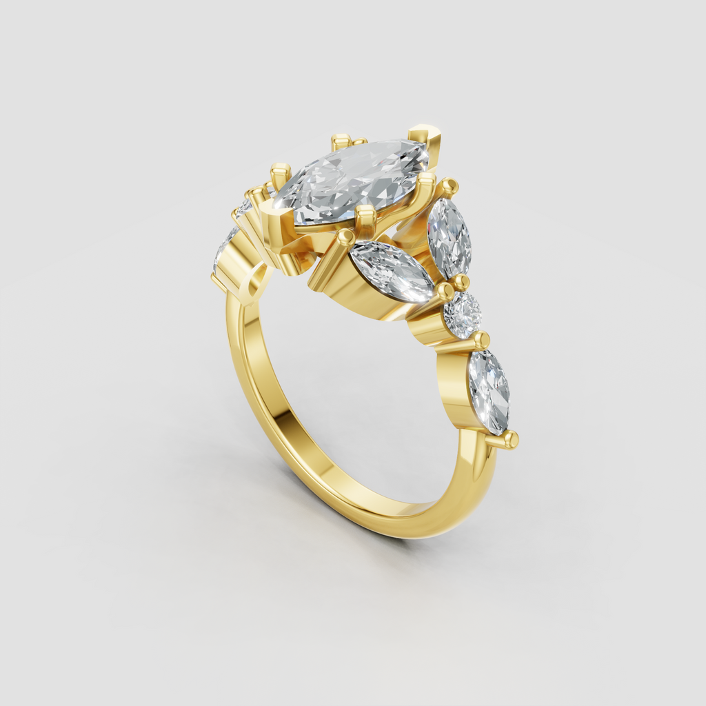 Marquise cut diamond engagement ring with sculptural prong setting