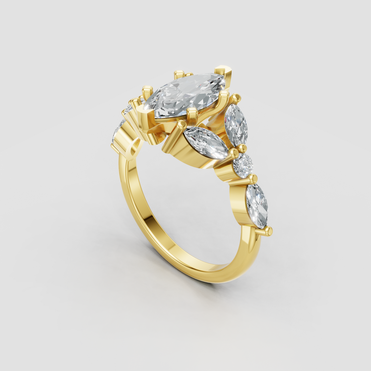 Marquise cut diamond engagement ring with sculptural prong setting
