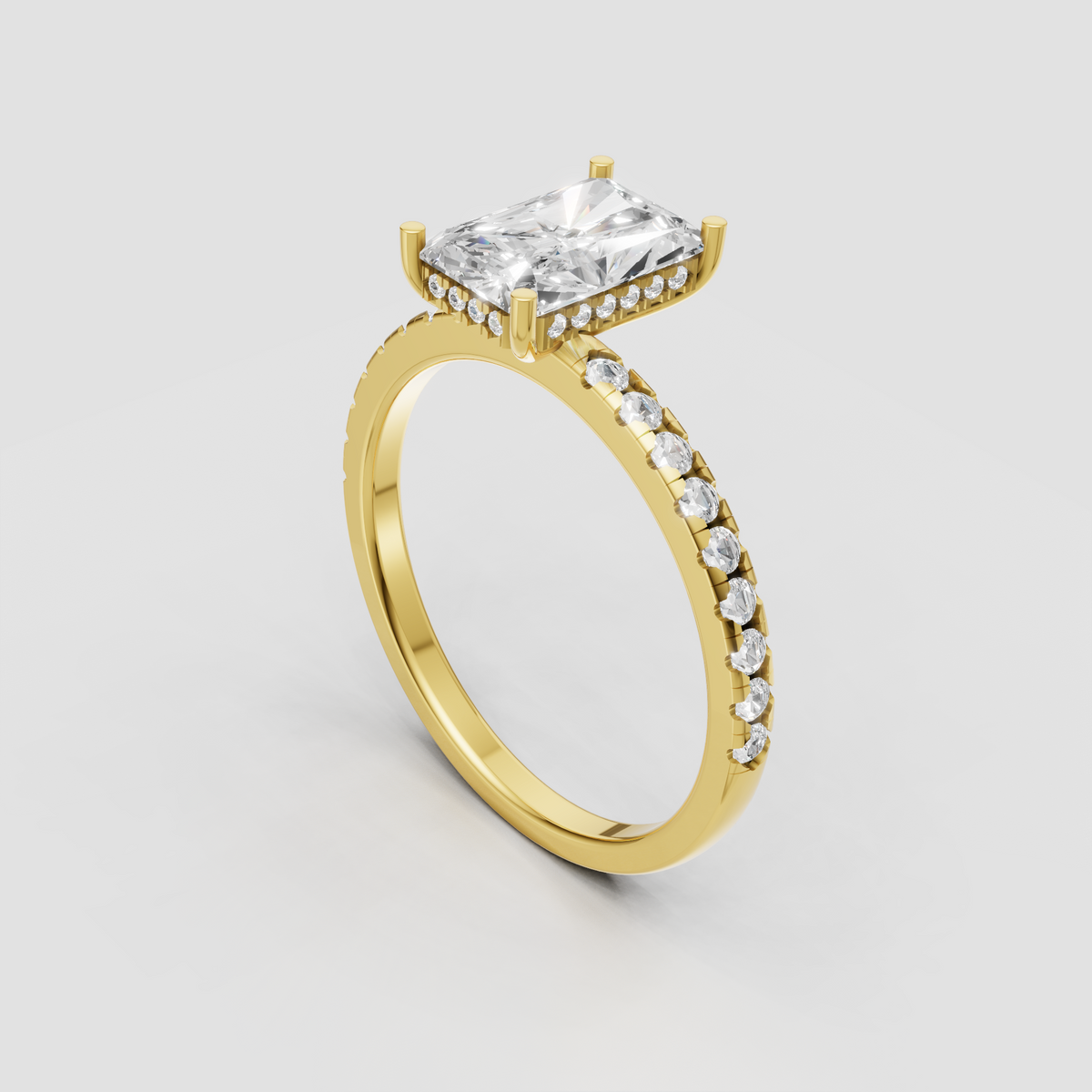Radiant diamond engagement ring with four prong setting