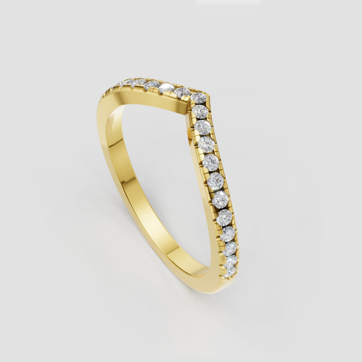 V-shaped round diamond band ring with shared-prong setting