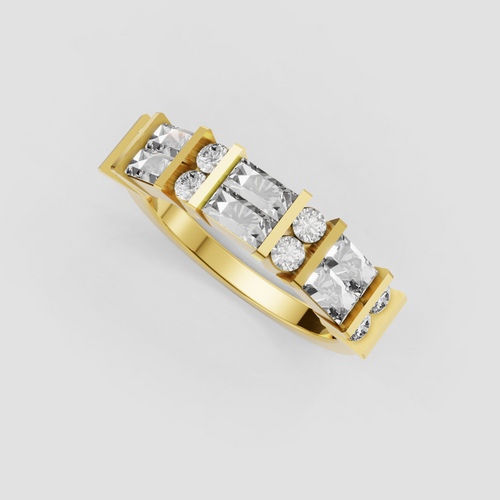 Geometric diamond band with alternating baguette and round brilliant stones