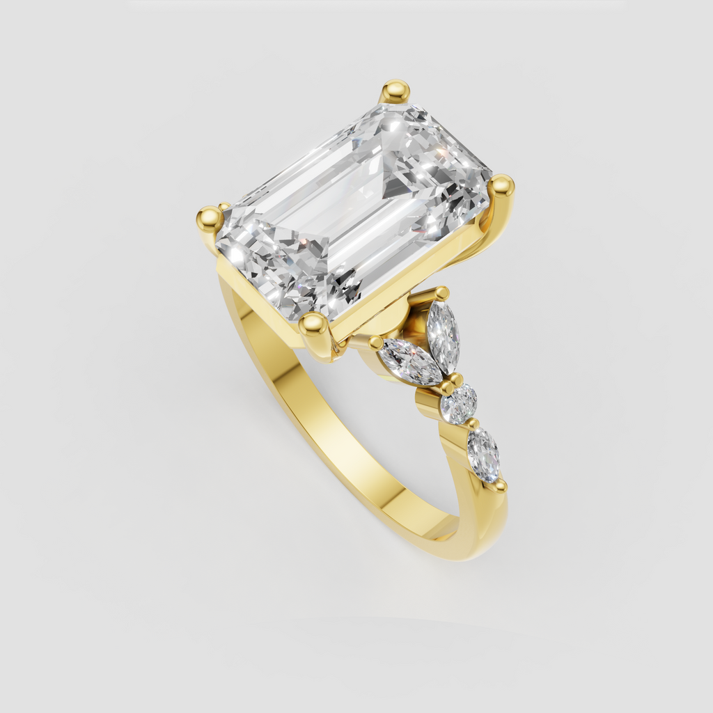 Emerald cut diamond engagement ring with split shank