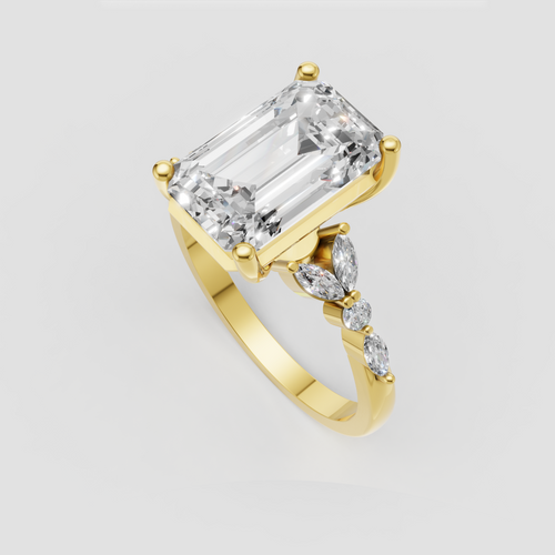 Emerald cut diamond engagement ring with split shank