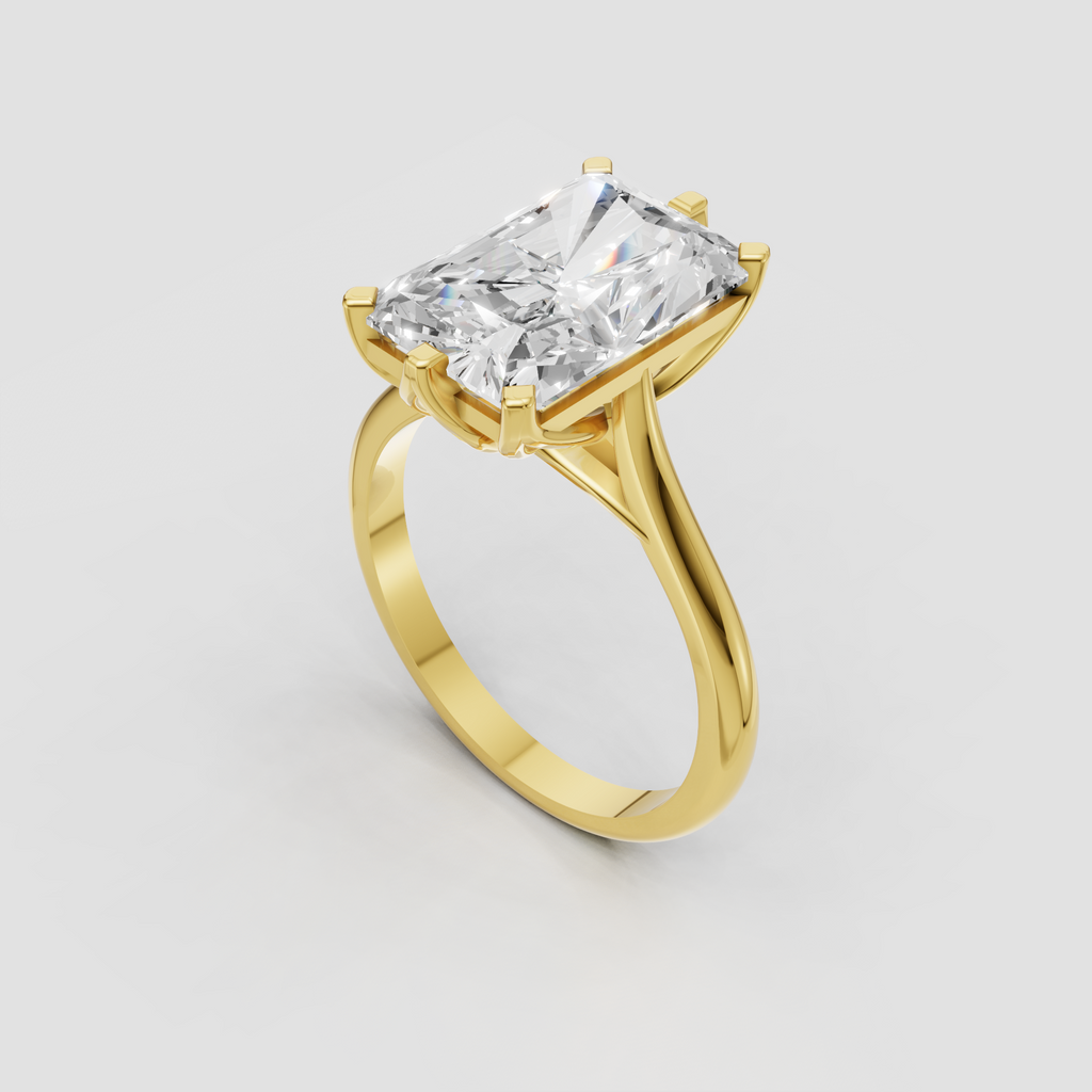 Radiant cut diamond engagement ring with sculpted cathedral shoulders