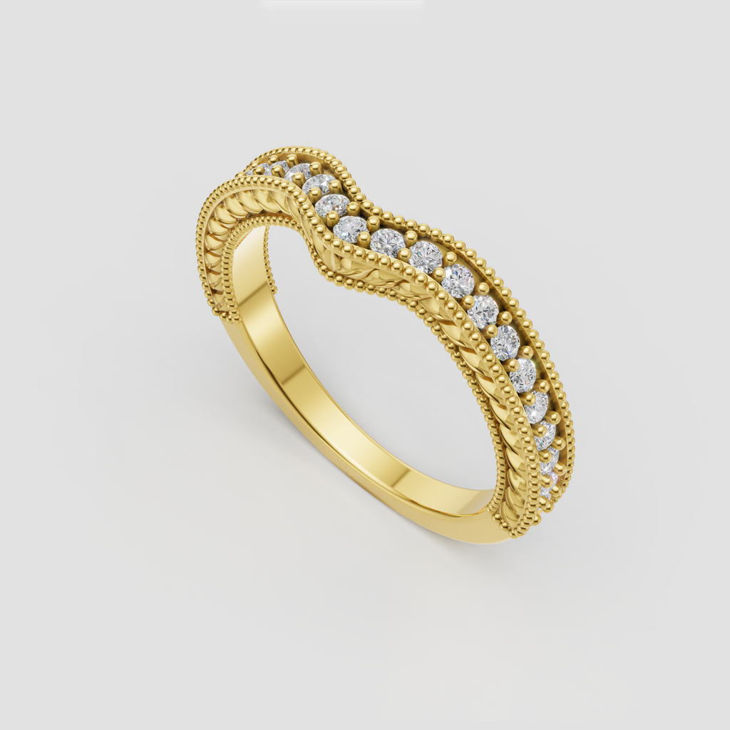 Round brilliant diamond band with vintage floral detailing