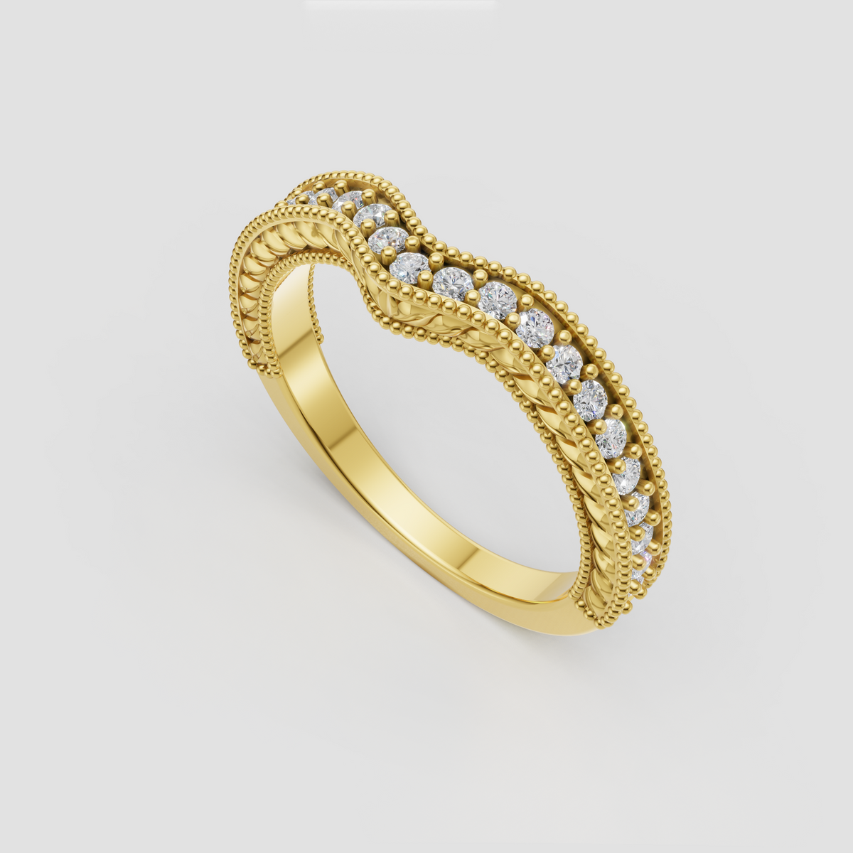 Round brilliant diamond band with vintage floral detailing