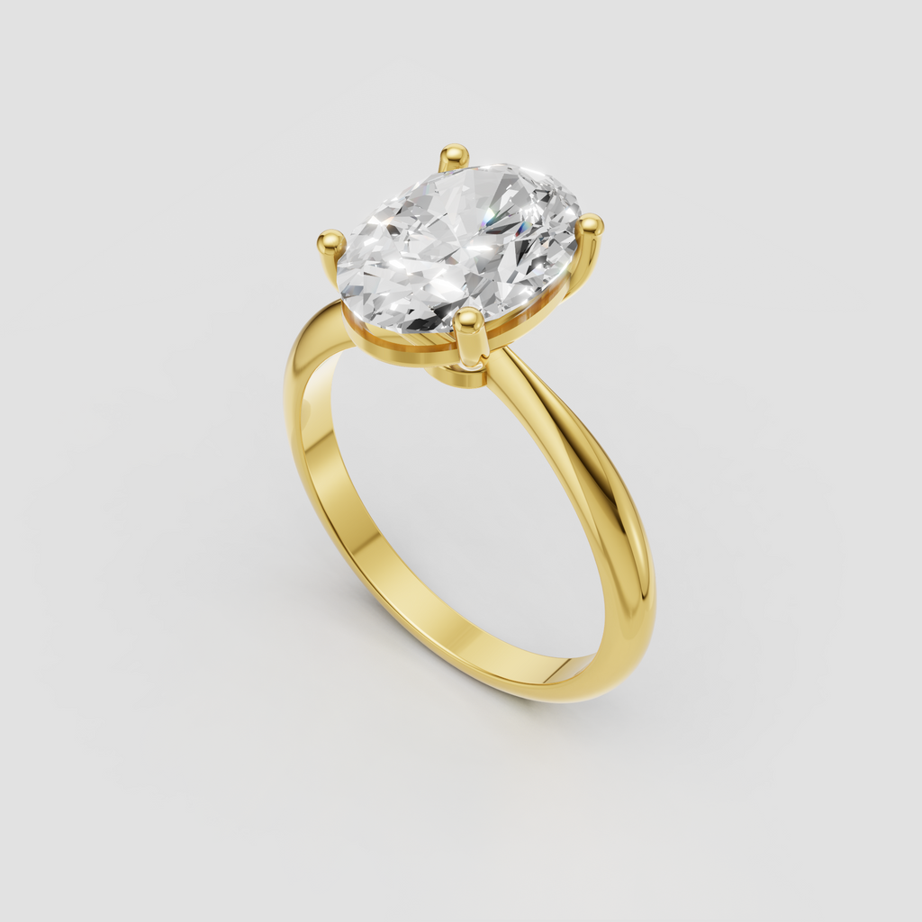 Oval Diamond solitaire engagement ring with four rounded prongs