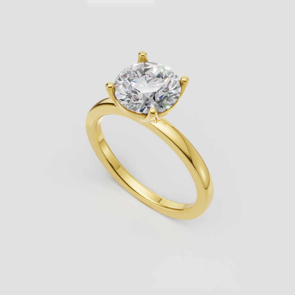 Round brilliant diamond ring with polished yellow gold band