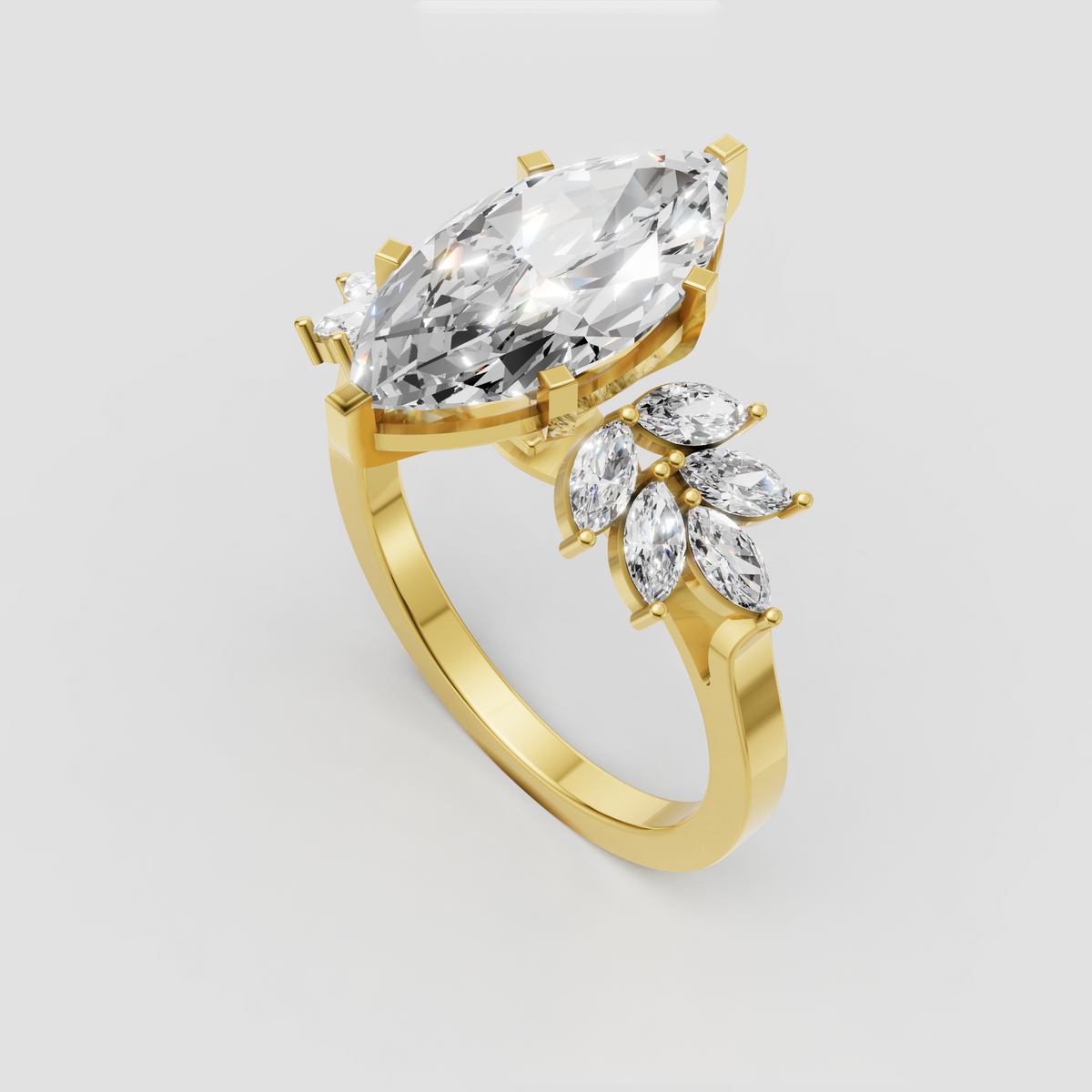 Marquise diamond engagement ring in yellow gold