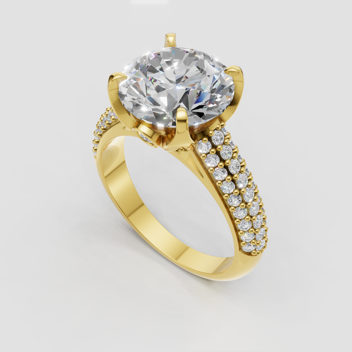 Round brilliant diamond engagement ring with vintage pavé detailing