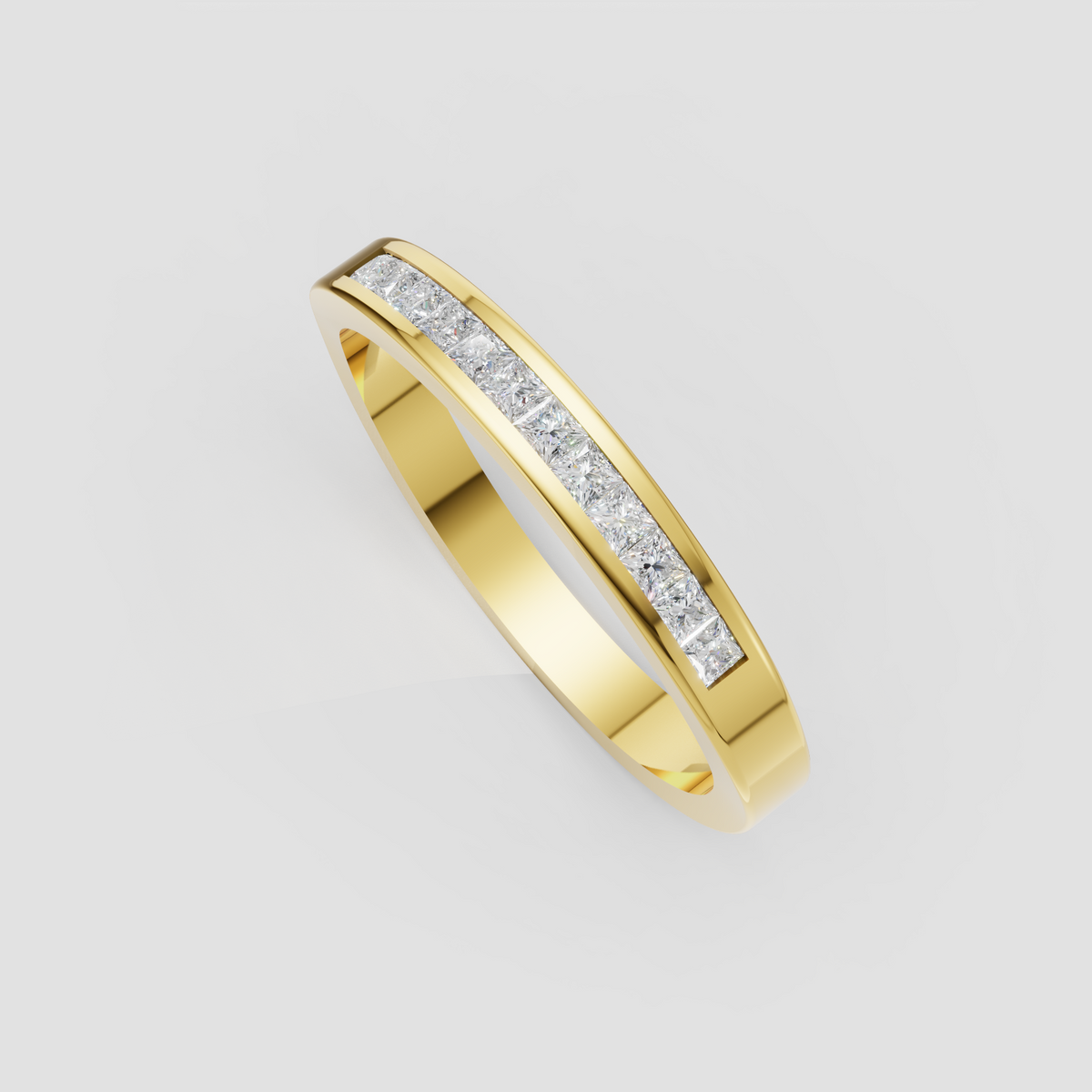 Yellow gold channel set diamond eternity band with continuous sparkle