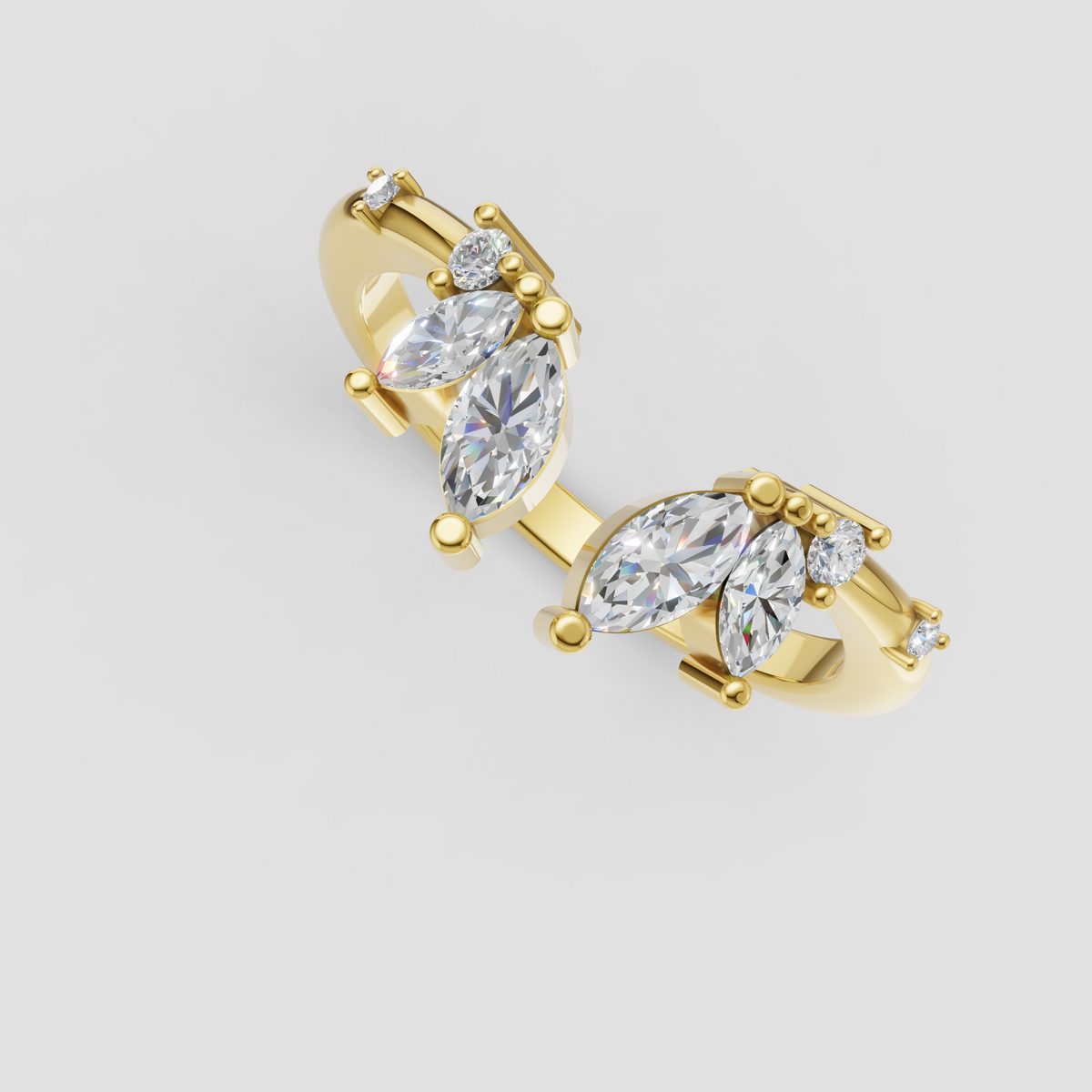 Marquise and round diamond open gap wedding band