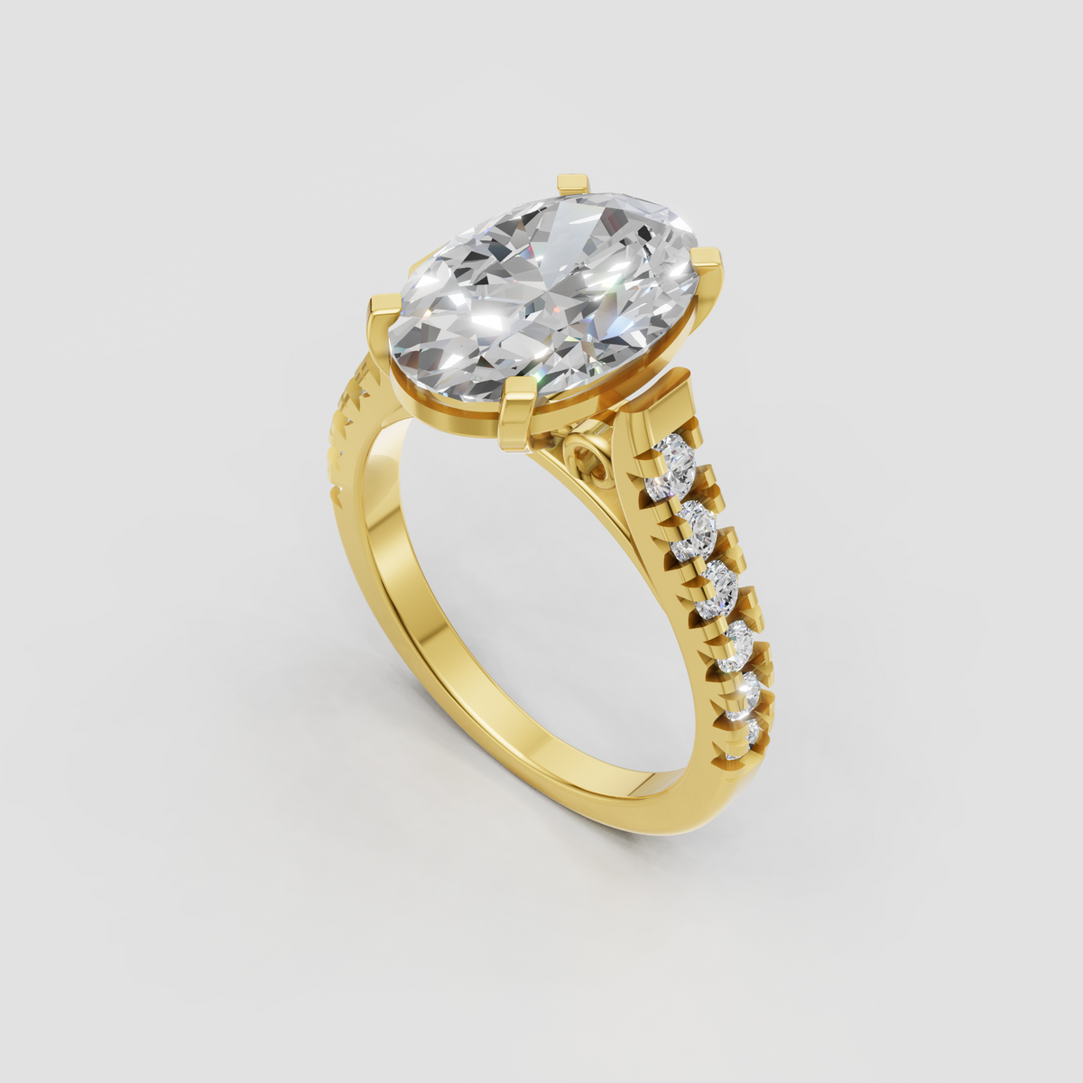 Luxury oval diamond engagement ring with pave shoulders