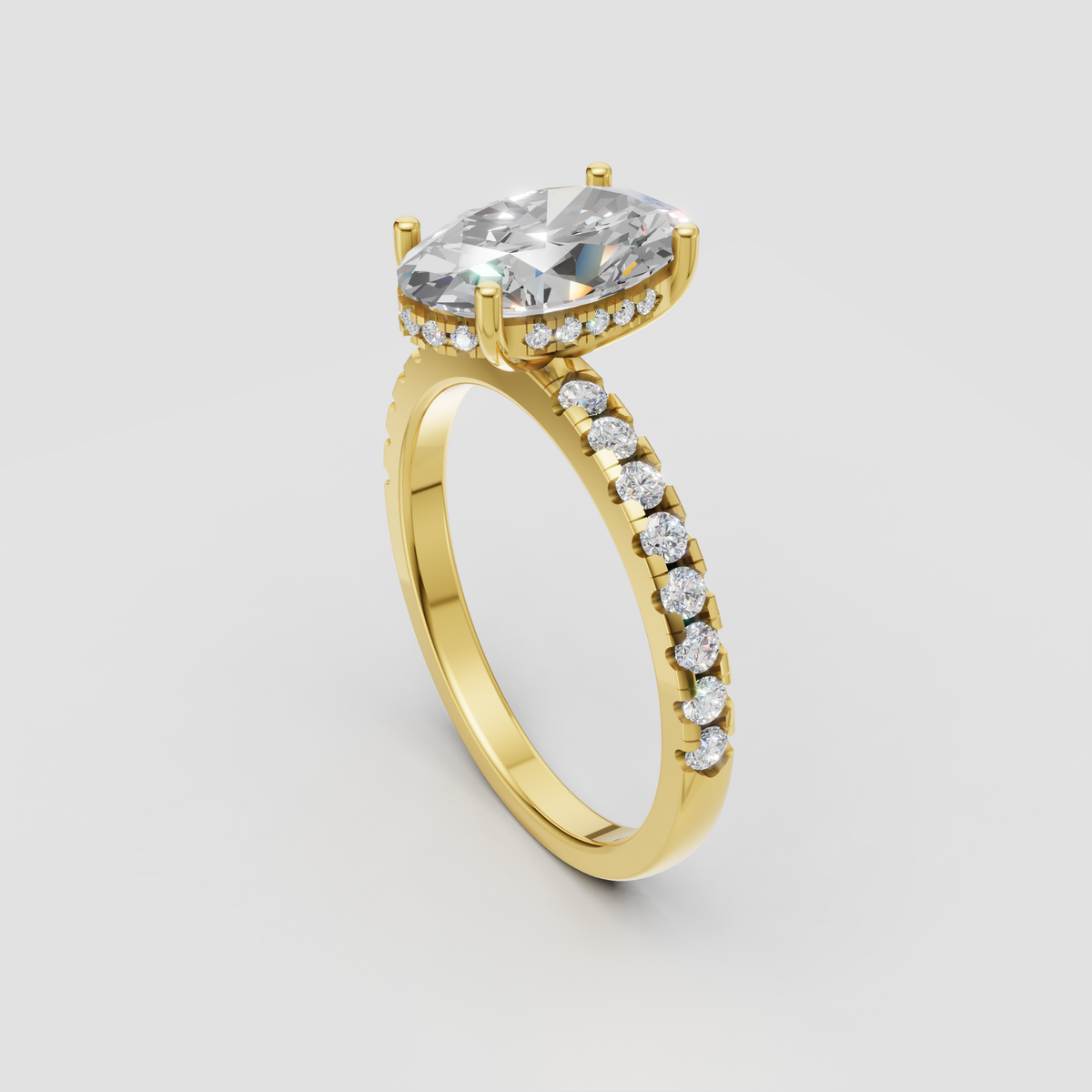 Pear shaped diamond engagement ring with prong setting and sparkling side stones