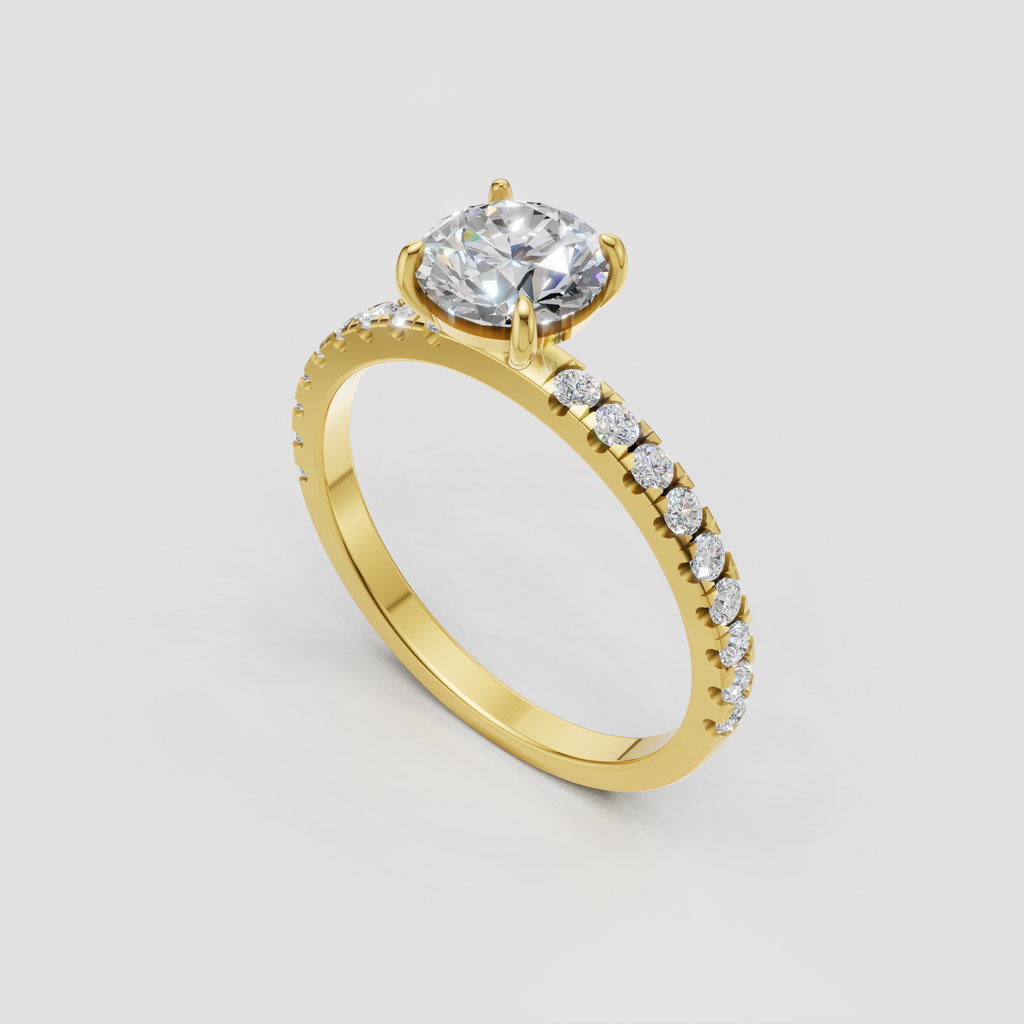 Round diamond classic engagement ring with half eternity band