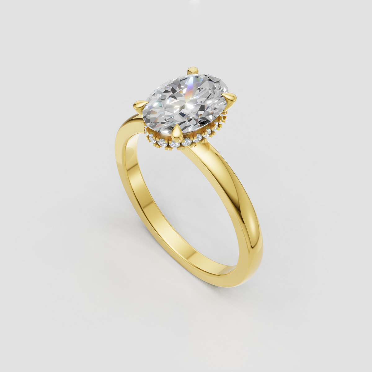 Oval diamond engagement ring with four-prong solitaire setting