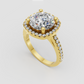 Cushion cut diamond ring with brilliant round halo
