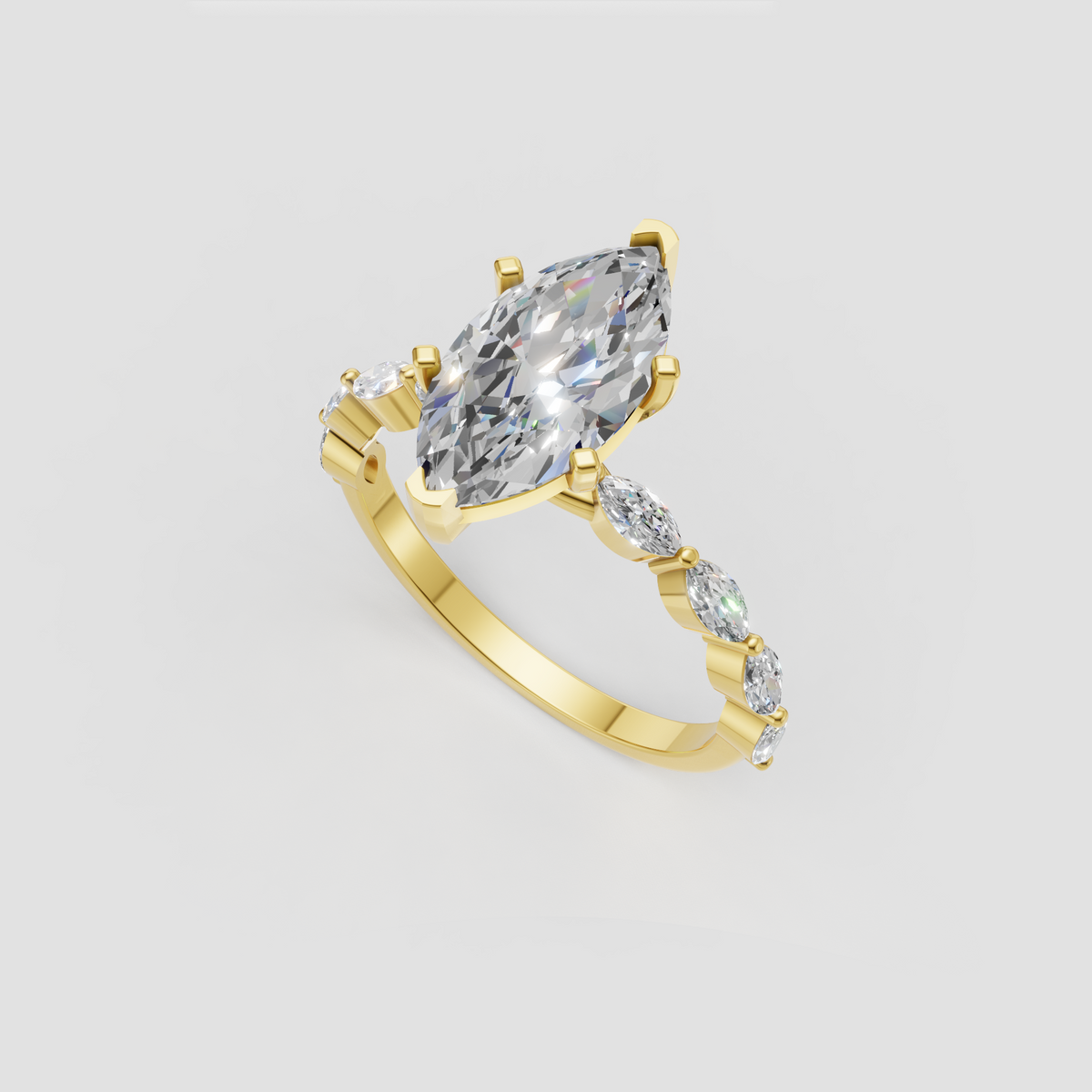 Marquise diamond engagement ring with side stones