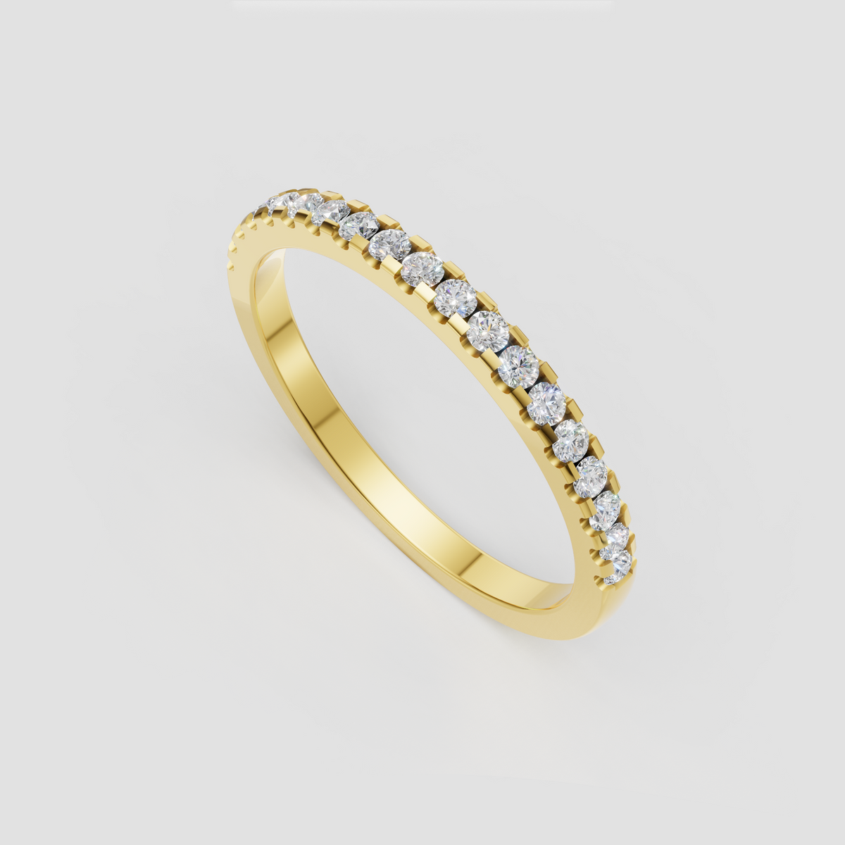 Round diamond half eternity band with polished gold shank