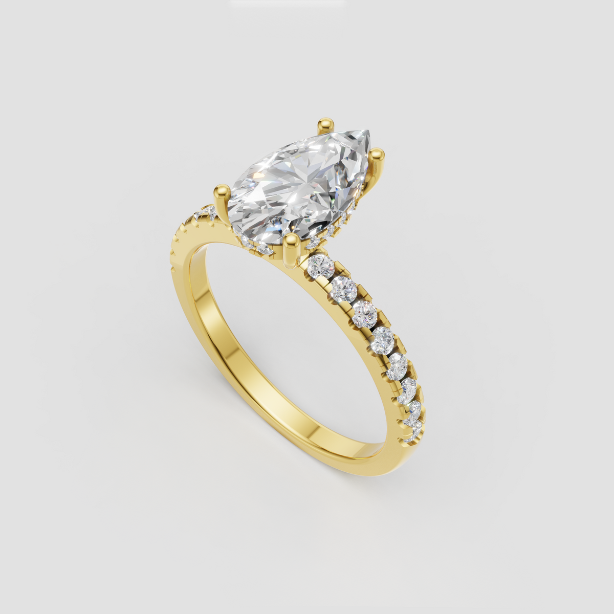 Pear Diamond Hidden Halo Solitaire with Accent Diamond Engagement Ring