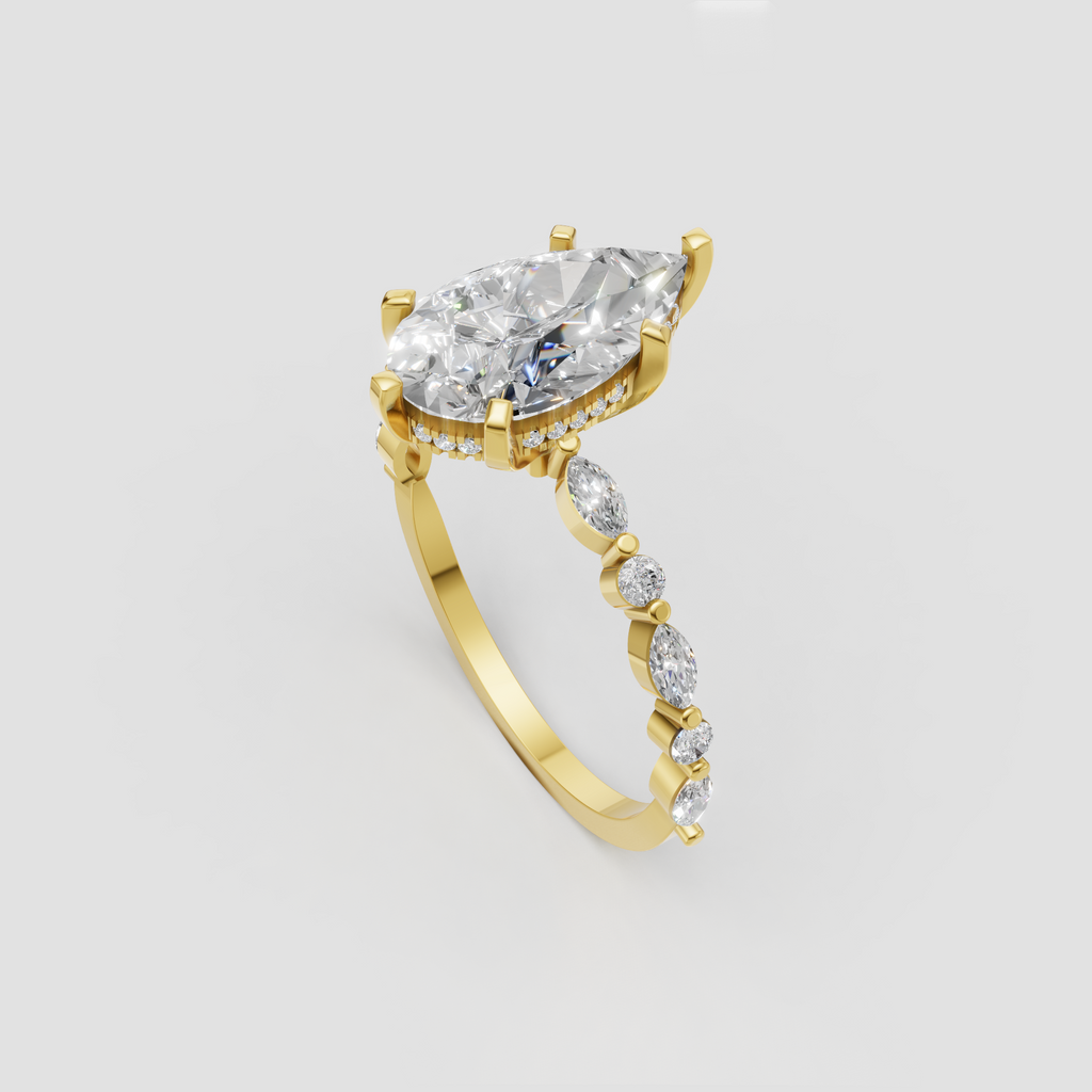 Marquise diamond engagement ring with hidden halo setting