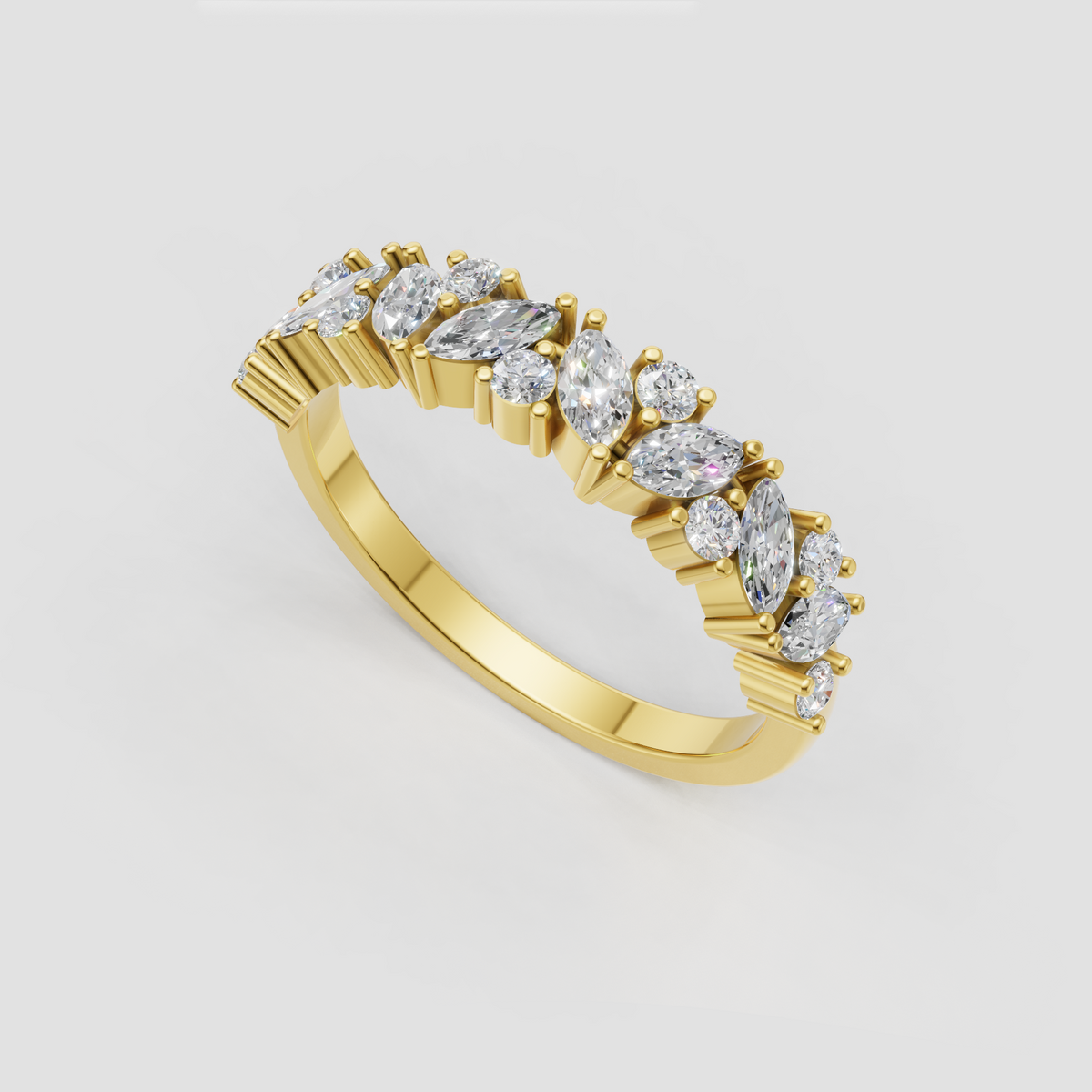Alternating marquise and round diamond eternity ring