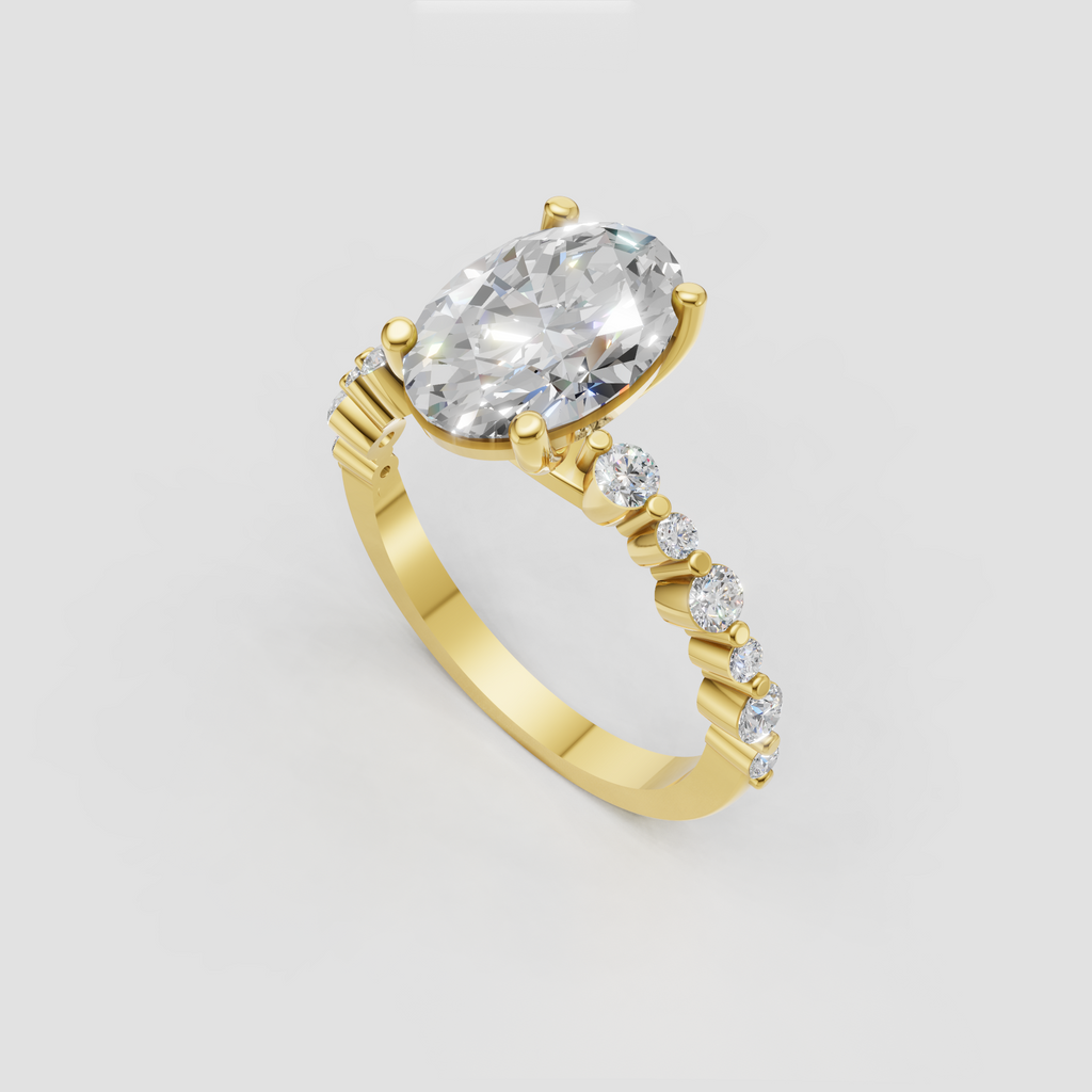 Oval diamond ring in polished yellow gold with prong setting