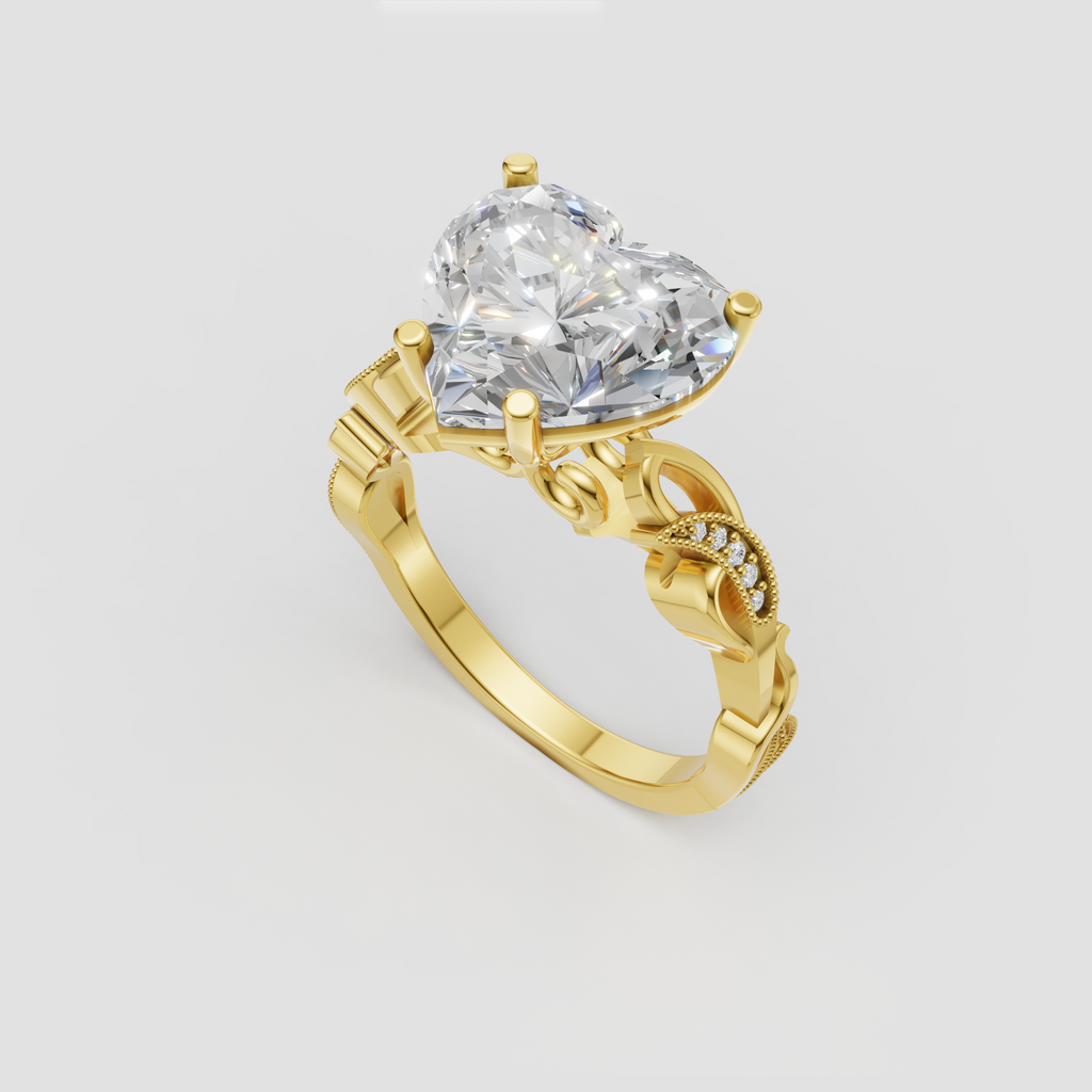 Heart cut diamond prong setting engagement ring with pavé accents