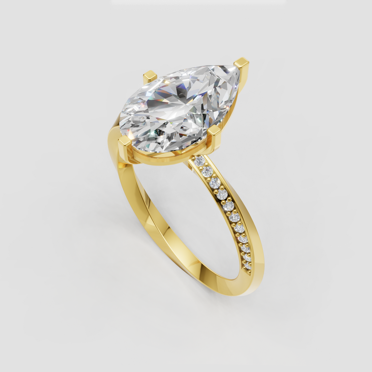 Pear diamond ring with pave band