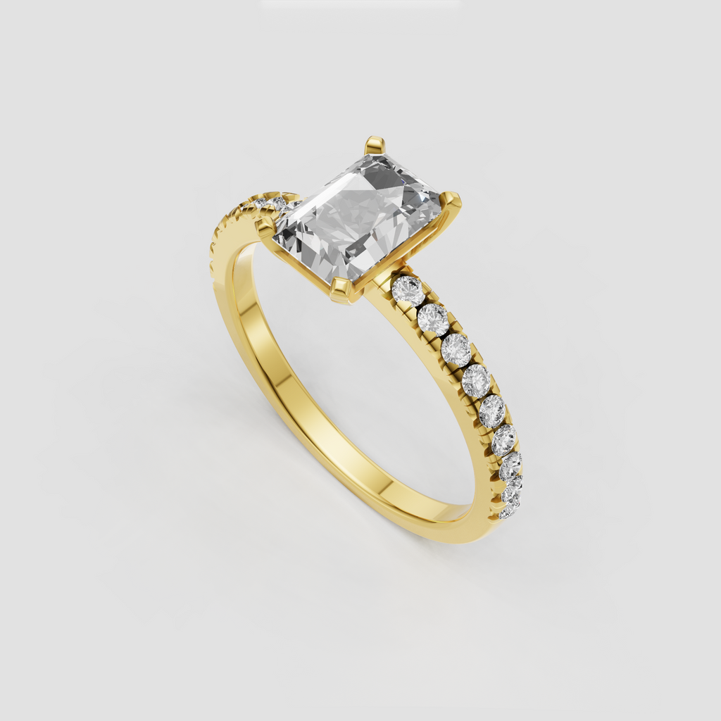 Radiant Diamond engagement ring in polished yellow gold with four-prong setting
