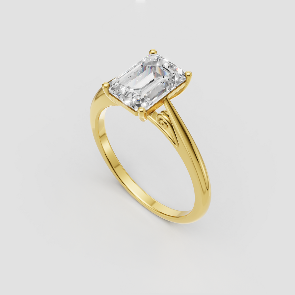 Vintage inspired emerald cut diamond engagement ring