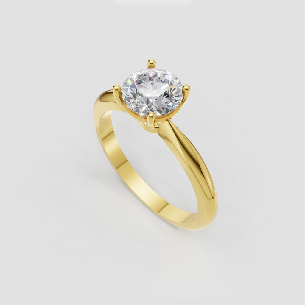 Classic round diamond solitaire engagement ring in polished yellow gold