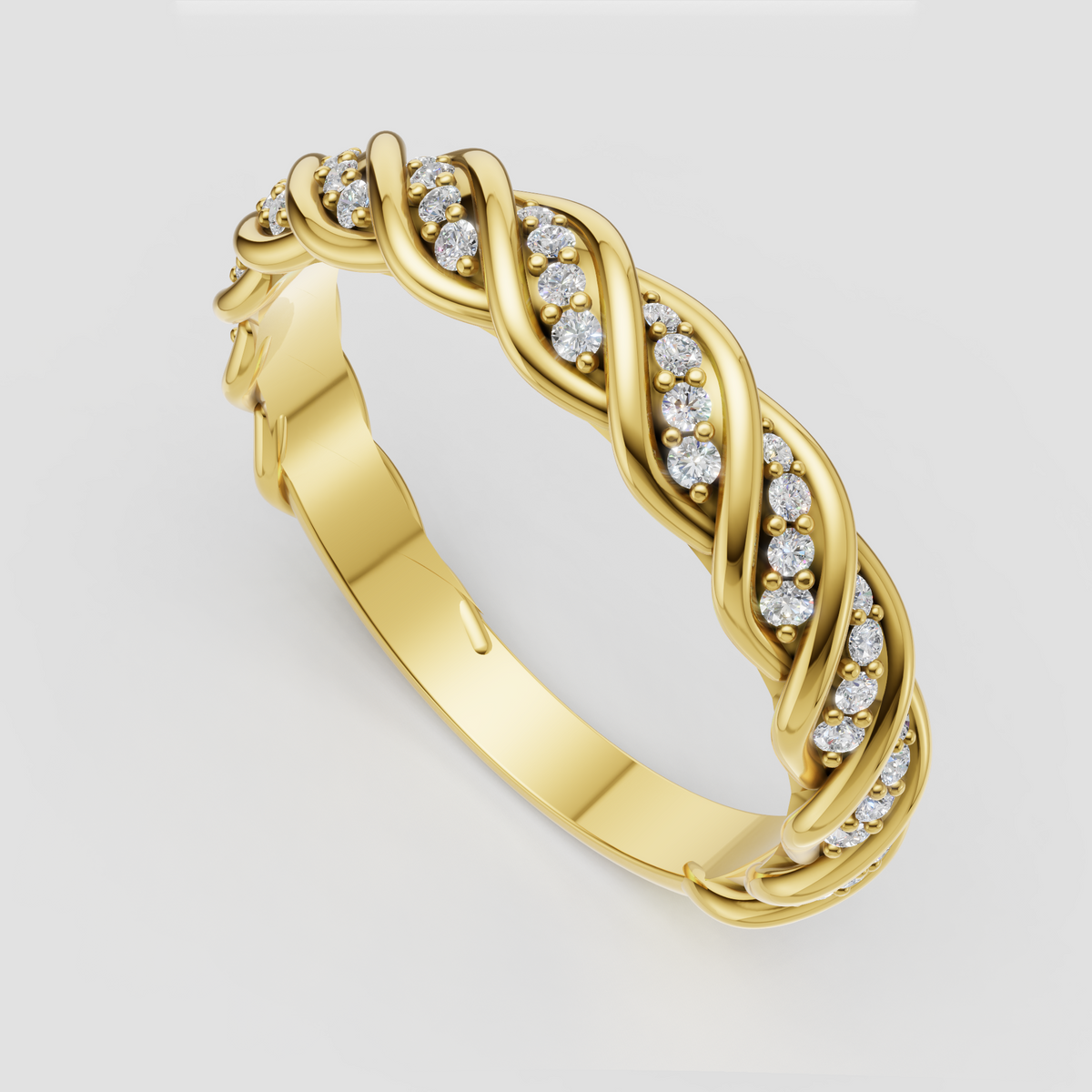 Braided yellow gold diamond ring