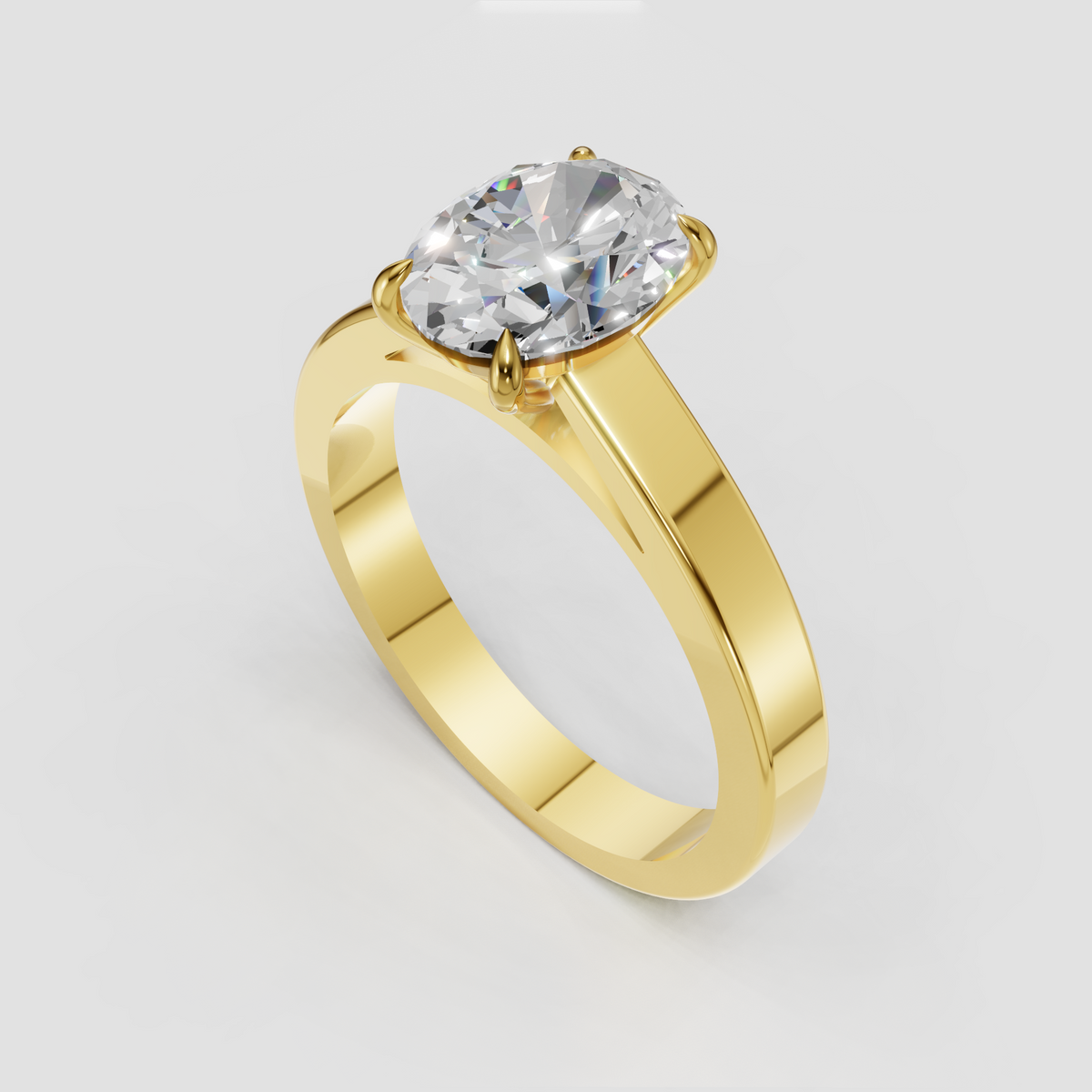 Oval cut diamond solitaire ring with four prongs