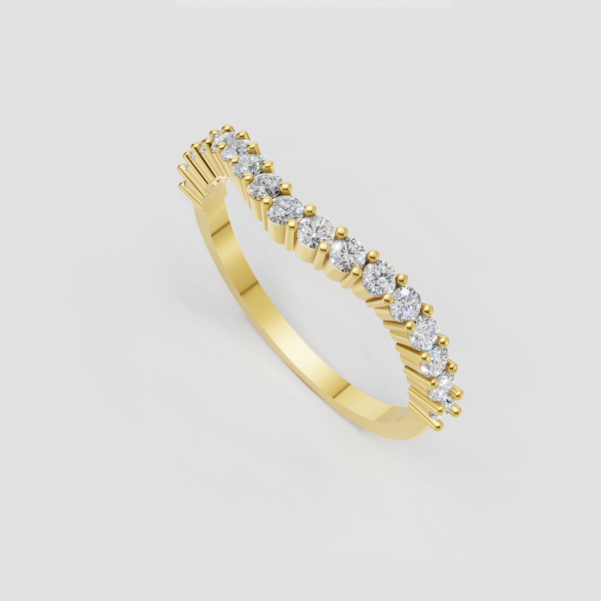 Yellow gold round diamond half-eternity ring front view
