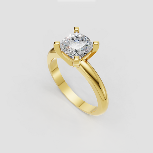Cushion cut diamond ring with four prong solitaire setting