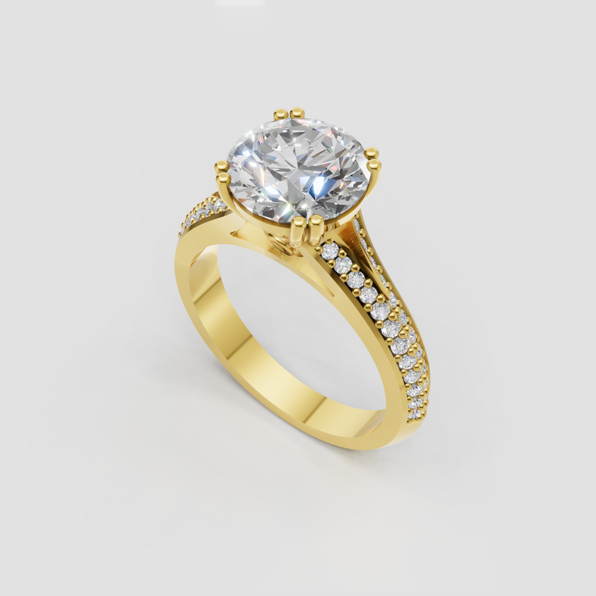 Round Diamond engagement ring featuring a secure prong setting and pavé diamond band