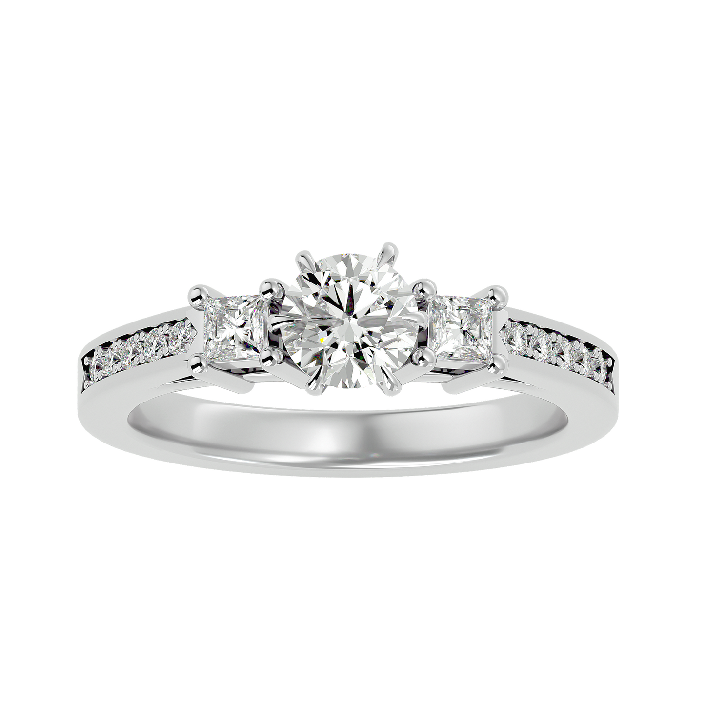 Round Lab & Moissanite Grown Diamond Three Stone Engagement Ring