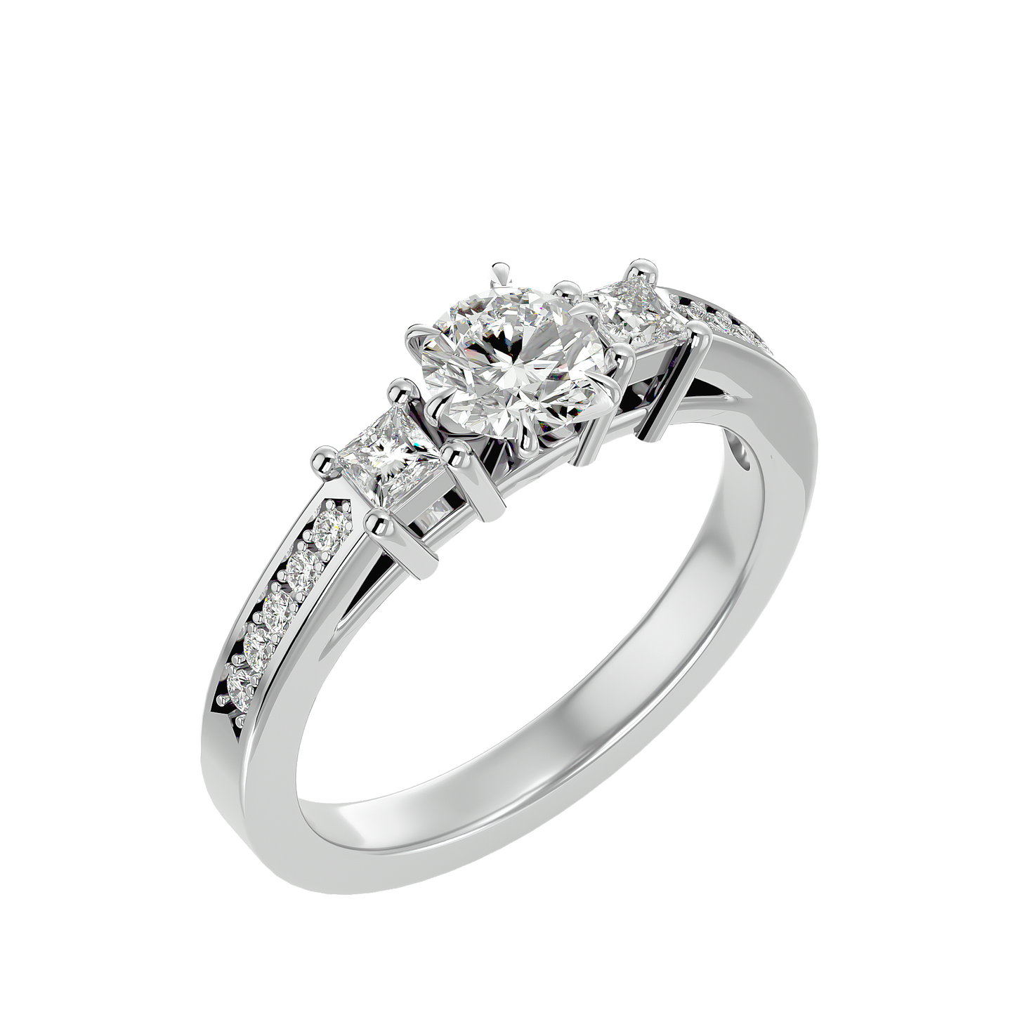 Round Lab & Moissanite Grown Diamond Three Stone Engagement Ring