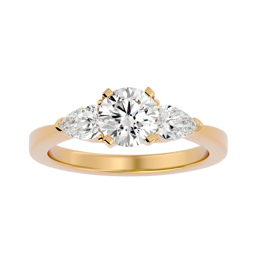 Three Stone Lab / Moissanite Diamond With Pear Side Stones Ring