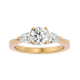 Three Stone Lab / Moissanite Diamond With Pear Side Stones Ring