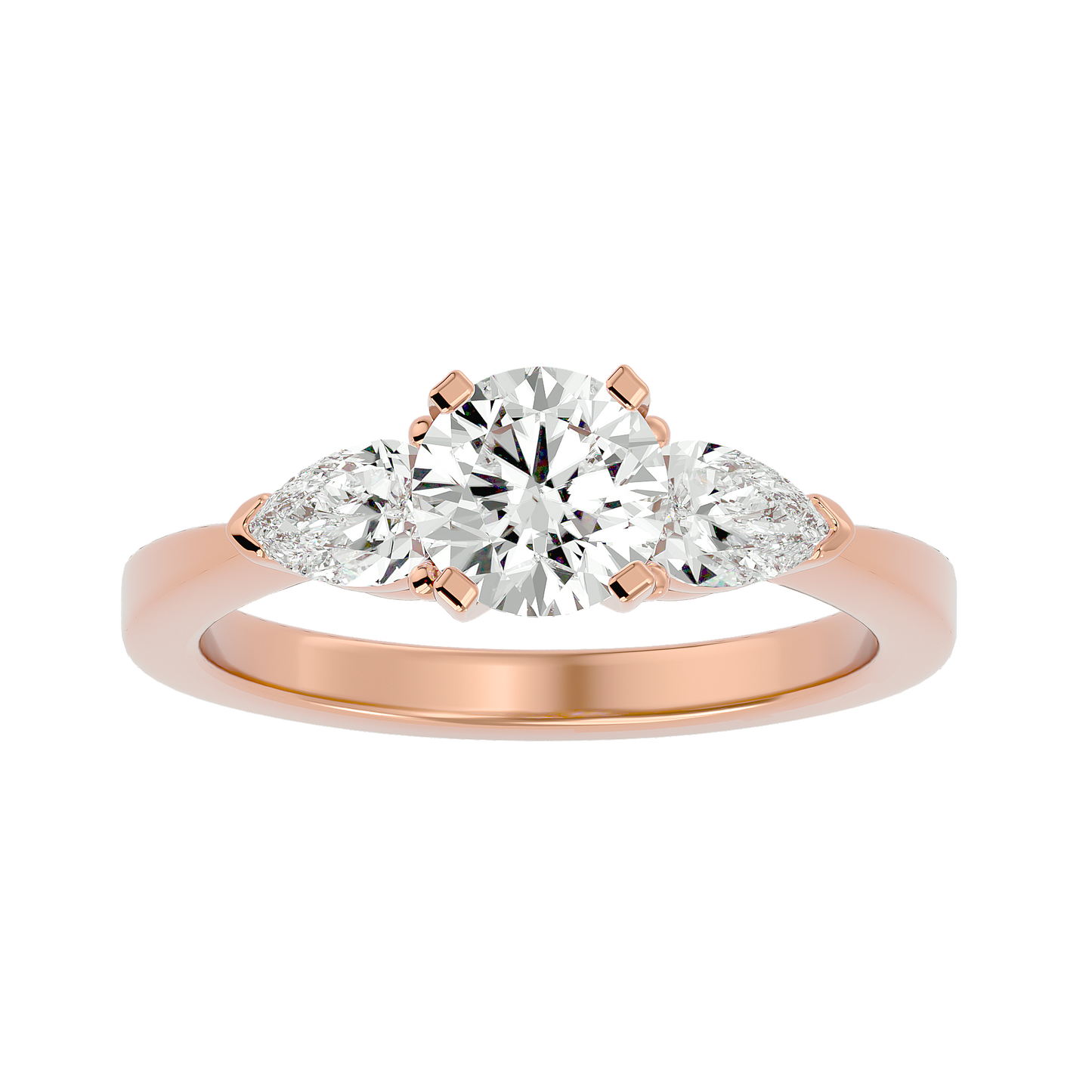 Three Stone Lab / Moissanite Diamond With Pear Side Stones Ring