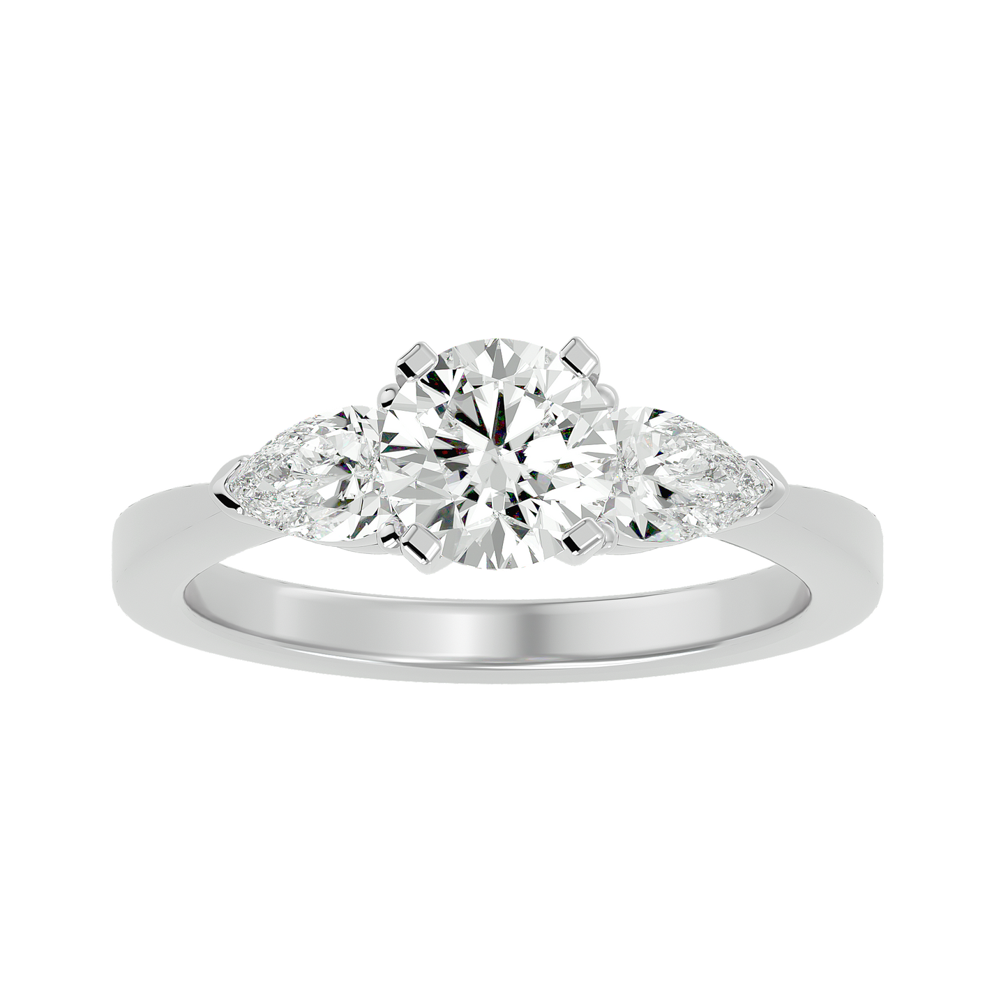 Three Stone Lab / Moissanite Diamond With Pear Side Stones Ring