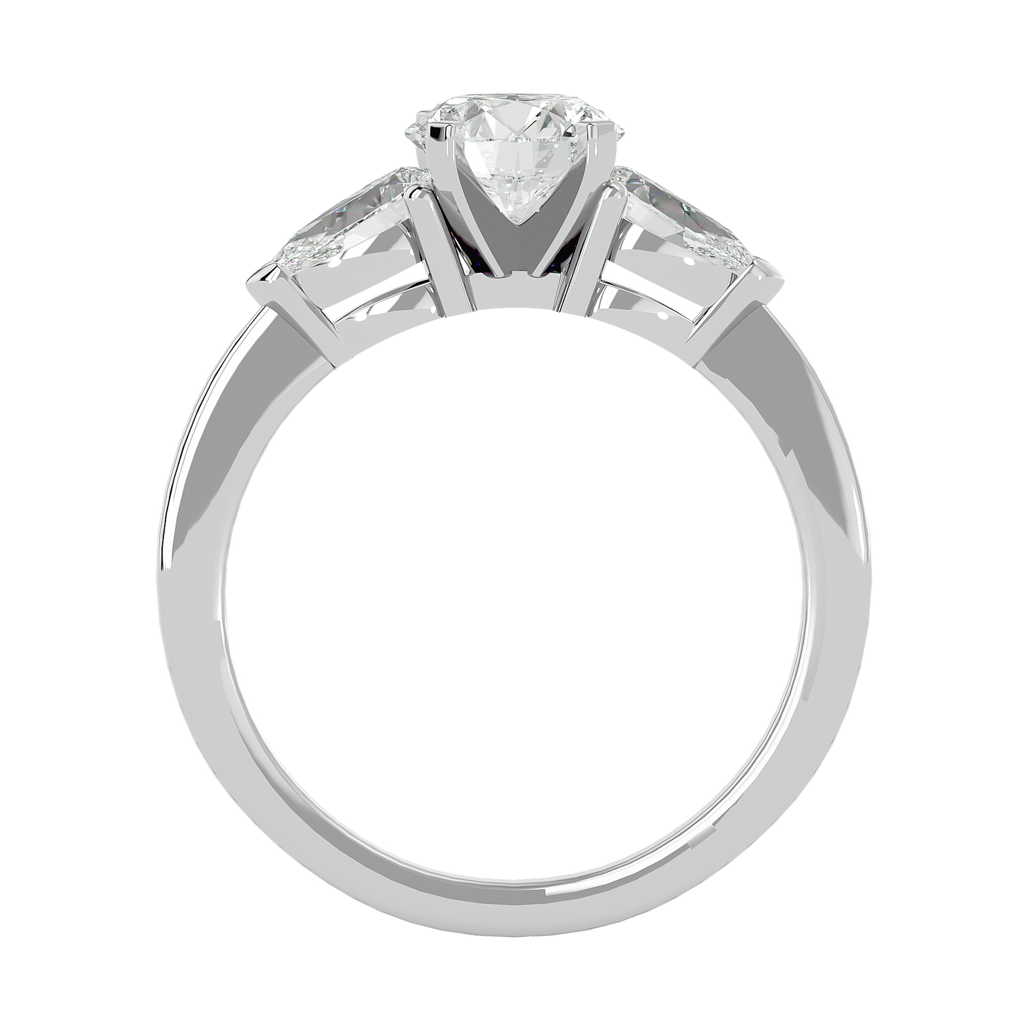 Three Stone Lab / Moissanite Diamond With Pear Side Stones Ring