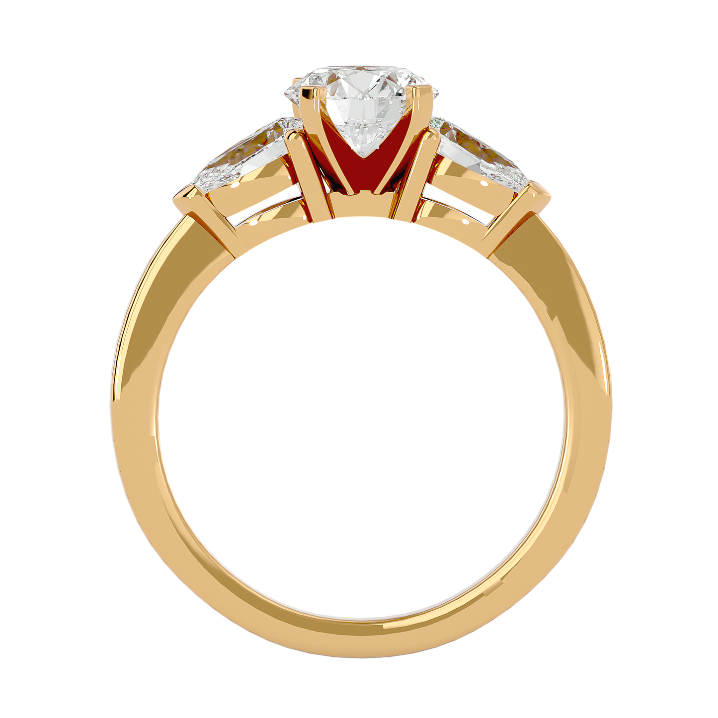 Three Stone Lab / Moissanite Diamond With Pear Side Stones Ring