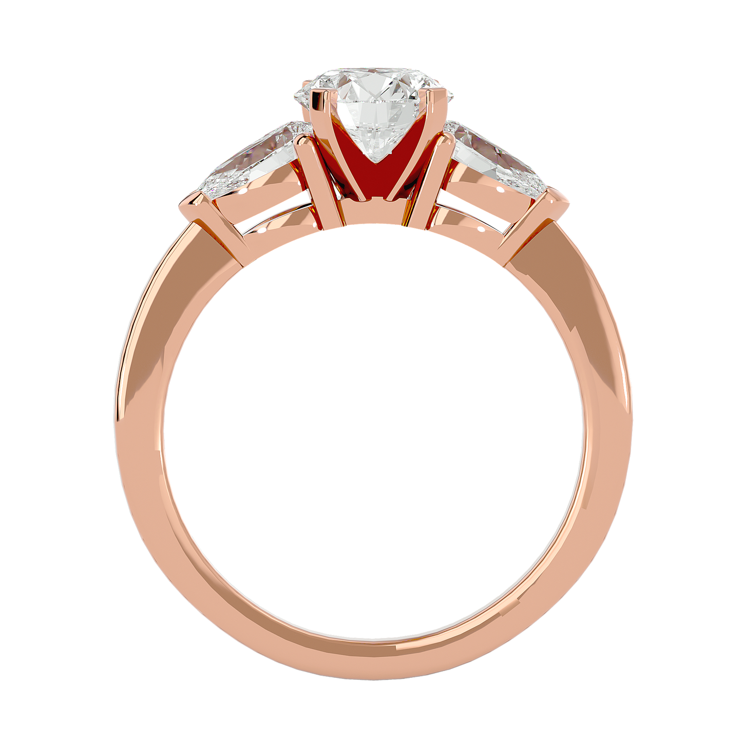 Three Stone Lab / Moissanite Diamond With Pear Side Stones Ring