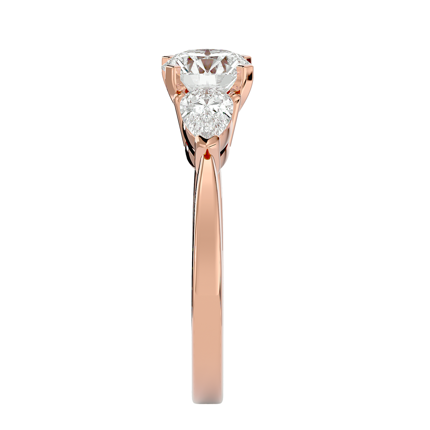 Three Stone Lab / Moissanite Diamond With Pear Side Stones Ring